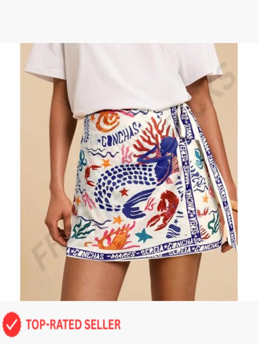 Boho Floral Wrap Mini Skirt High Waist A-Line Knot Side Summer Beach Casual - Picture 2 of 7